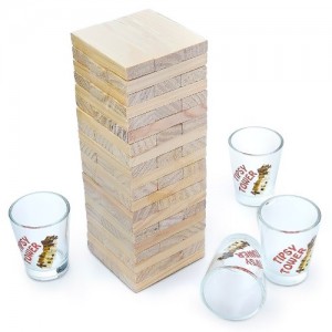 Relaxdays Jeu à boire Tour Tipsy Jeu à boire avec 4 verres à shot - fête jeu pour adultes